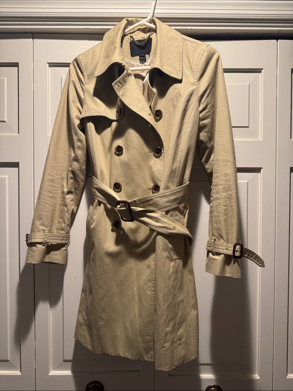 J Crew Collection Women's Double-Breasted Beige Trench Coat with Belt